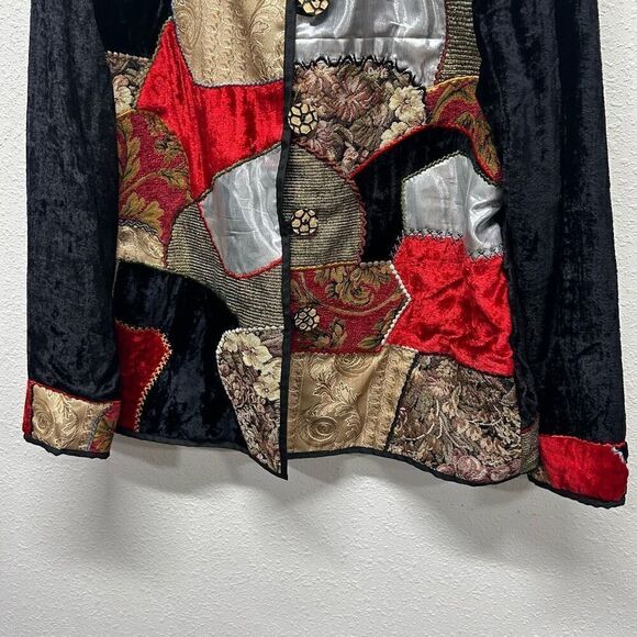 Allure Vintage Velvet Patchwork Tapestry Artsy Button Up Jacket Wommen’s Size L - Picture 3 of 13